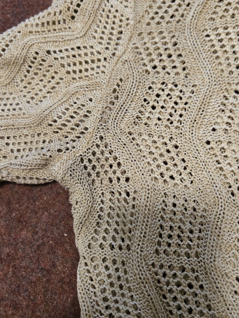 Leo & Nicole Open Front Knit Shawl Cardigan Tan XL Armpit Discoloration - Picture 2 of 7
